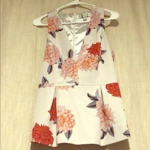 Floral work blouse (back zip up), low cut